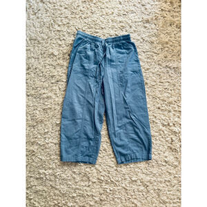 Women's BLAIR Blue Cotton Capris M Barrel Leg Drawstring